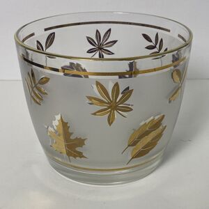Vintage Libbey Frosted Golden Foliage Ice Bucket Bowl Made in USA MCM Retro